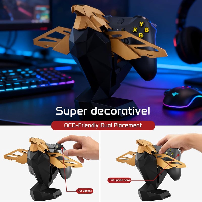 Micscrew Controller Holder for Xbox/PS/Switch – Celebrity Black & Gold Eagle Stand, Auto-Spreading Wings, Dual Placement, Scratch-Free Curved Tail Design - Image 3